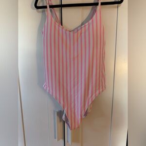 Pink/white striped one piece Old Navy bathing suit. Size large.